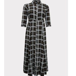 TORRID Black Plaid Challis Button Front Maxi Shirt Dress Size 2